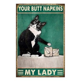 Cartel de estaño retro de metal clásico para decoración de pared, servilletas de tope de gato negro y blanco, decoraciones divertidas para el hogar, bar, baño, granja, jardín, placa de 8 x 12 pulgadas
