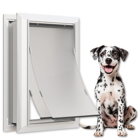 Large Dog Door for Exterior Doors, Cutout Size 12.2''W x 18''H, Heavy Duty Double Flap for Extreme Weather, Energy-Efficient, Easy to Assemble, Lockable Panel Included, Sliver (L)