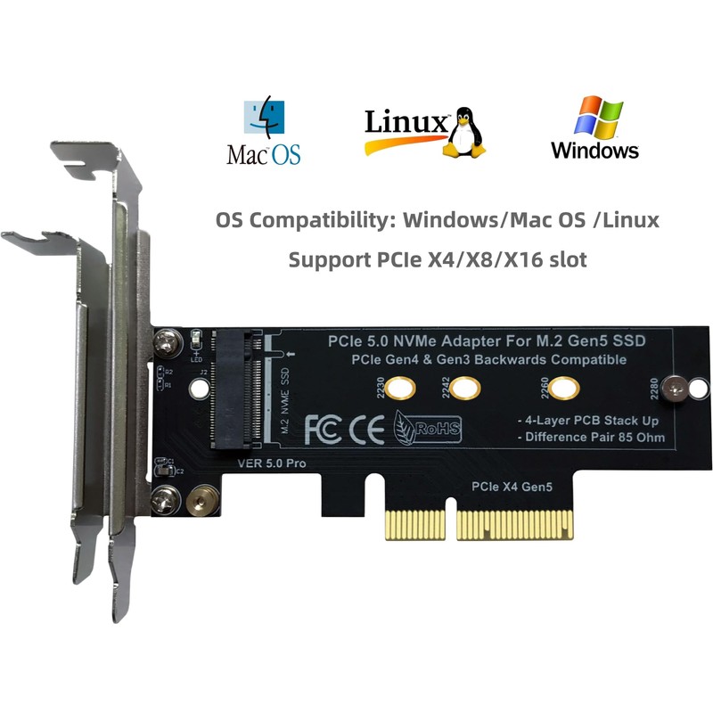 PCIe 5.0 M.2 NVMe X4 Adapter Expansion Card for PCIe5