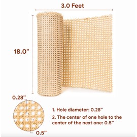 18" Width Rattan Cane Webbing Roll 3 Feet Hexagon Weave Rattan Fabric Furniture Woven Rattan Sheets for Crafts Cane Weave Rattan Material Natural Chair Caning Supplies Wicker for Chairs (3 Feet)