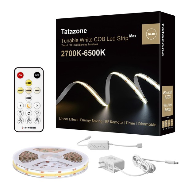 Tatazone 16.4ft COB Led Strip Light with RF Remote, Tunable