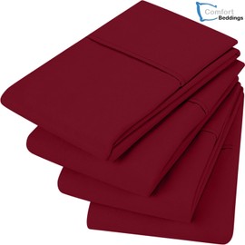 Comfort Beddings King Pillow Cases Set of 4 Burgundy Red 100% Organic Cotton 600 Thread Count Premium Burgundy Red Cotton Pillowcases, King Pillowcase Pillow Covers, 20 x 40 inch