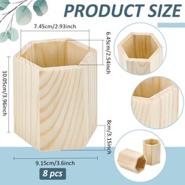 BENECREAT 8pcs Wooden Pencil Holder, Hexagon Shaped Wooden Pen Holder Desktop Organizer Storage for Desk Multi Purpose Use Home School Office Supplies, 9.1x10cm