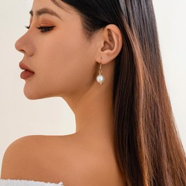 ALRNBY Pearl Dangle Earrings for Women Trendy Gold Plated Pearl Drop Earrings Wedding Fashion Jewelry Gift