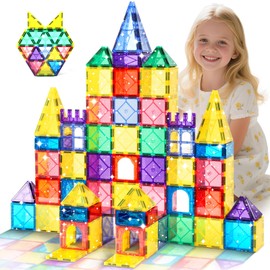 Mruikeny 100 Pieces Magnetic Tiles for Kids Ages 4-8, Glitter Magnetic Building Tiles Preschool Learning Magnet Toys, STEM Sensory Magnet Building Blocks for Toddlers 3 4 5 6 7 8+ Year Old Boys Girls
