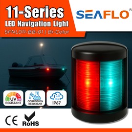 SEAFLO 11 Series Mini Sized LED Bi-Color Red/Green Navigation Light – 12V, 1W, IP67 Waterproof, 2NM Visibility, High-Brightness,for Boats Under 65 ft (20m) – 4-Year Warranty (Bi-Color/Black)
