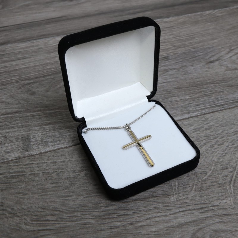 Sterling Silver Cross Necklace With Gold Plated Center On Stainless