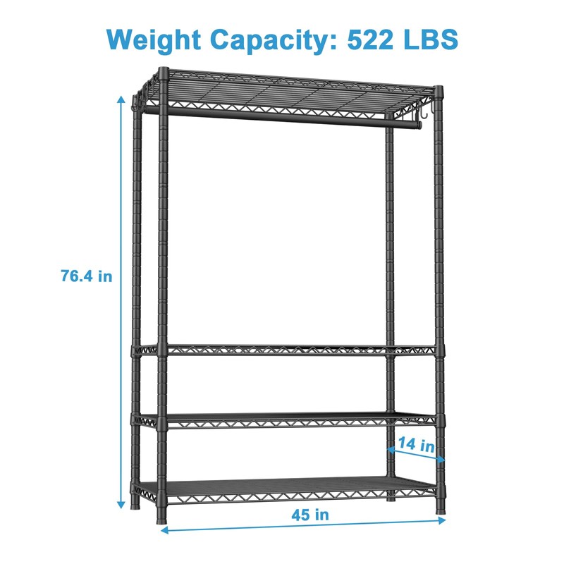 Ulif H4 Plus Portable Closets, 4-Tier Clothes Garment Rack for