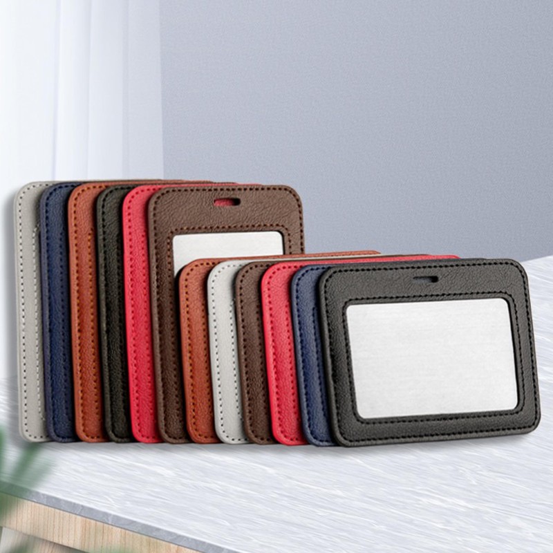 1 Pcs Leather ID Badge Holder - Horizontal, Blue, Multiple