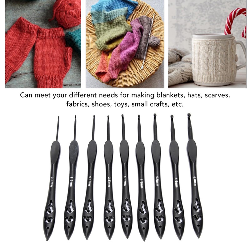 Black Crochet Hooks Set 2.0-6.0mm Ergonomic Handle Reduce Cramps, Multiple