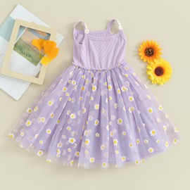 KMBANGI Toddler Baby Infant Girls Summer Dress Daisy Print Sleeveless Suspender Tulle A-Line Princess Tutu Dress Birthday (Purple, 12-18 Months)