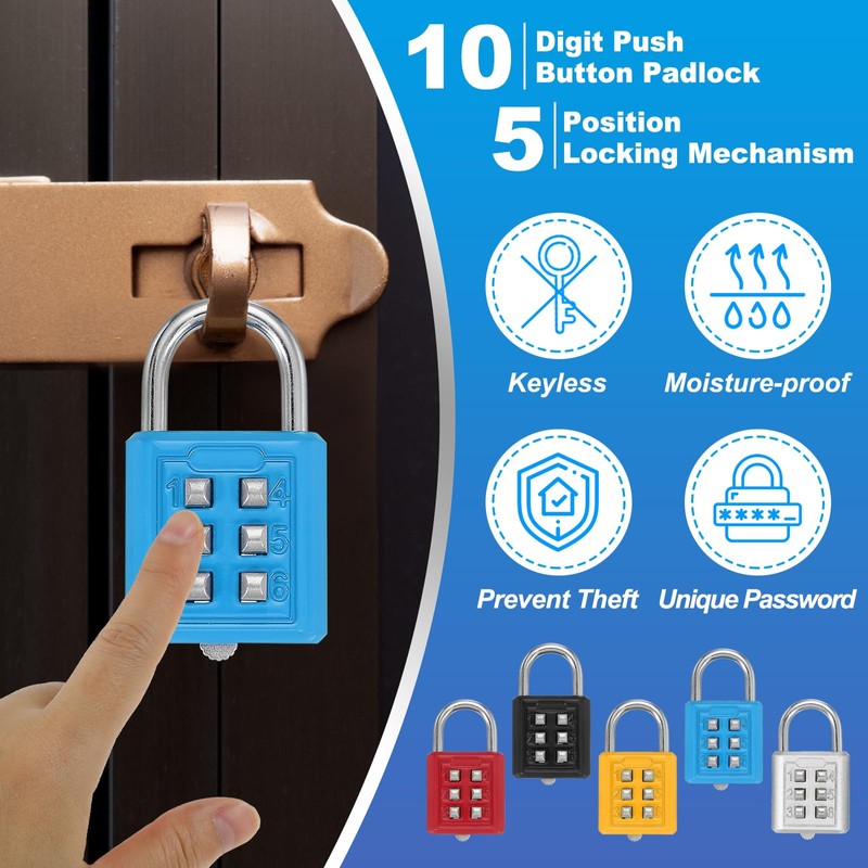 sourcing map Combination Padlock, 6-Digit Push Button Padlock 3-Position Locking