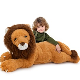 Tezituor 43.3inch Giant Lion Stuffed Animals, Realistic Large Stuffed Lion Plush Toy for Boys Girls, Hugging Soft Lion Plushi Body Pillow Birthday Decor for Adult