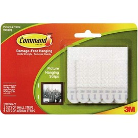 Command Heavy Duty White Picture Hanging Strips Value Pack, Small & Medium White Hanging Strips (8 Pairs of Small 16 Pairs of Medium)