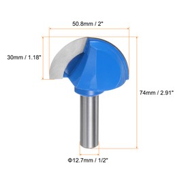 sourcing map Router Bit Core Box 1/2 Shank 2 Inch Cutting Dia. Round Nose Router Bit 2 Flutes Carbide Cove Box Cutter for Carpentry Woodworking Milling Cutter Tool
