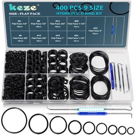 KEZE 400 Pcs Hydraulic O-Ring Flat Face Fittings 9 Size Buna-N 70A O Rings Seal Kit for Hydraulic Fitting,Cylinders,ORS/ORFS Flat Face Hydraulic Fittings (Flat Face Size 1/4"-2")