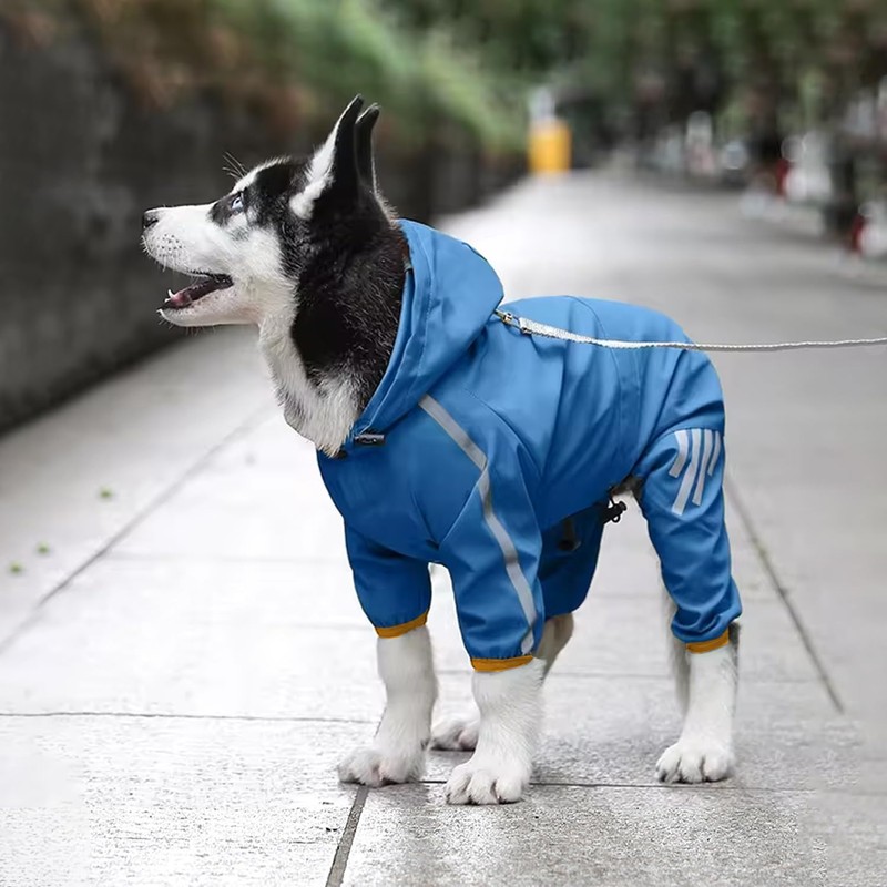 TETEGDCX Impermeable para Perros Grandes, con Capucha y Rayas Reflectantes,