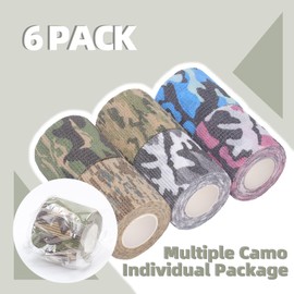 6-Pack Self Adhesive Bandage Wrap 2Inch x 5 Yards, Elastic Athletic Tape, Tattoo Grip Tape, Non Woven Medical Tape for First Aid, Sports, Wrist, Ankle, Vet Wrap for Pets (Multi-Camo)