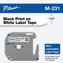 Brother(R) M-231 Black-On-White Tape, 0.5in. x 26.2ft., BRTM231