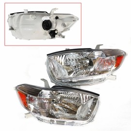 1 Pair Headlight Headlamp Assembly for Toyota for Highlander 2008 2009 2010 Halogen Headlights Chrome Housing Clear Lens LH & RH Side Headlamps 8117048470 TO2502177 8113048480 TO2503177 (Left+Right)