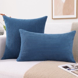 Mecatny Corduroy Decorative Throw Pillow Covers 24x24 Set of 2 for Sofa Bedroom Living Room, Stylish Soft Couch Pillow Covers for Home Decor, Navy Blue