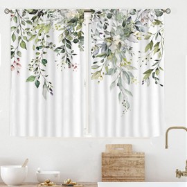 Cortinas de Cocina, Estampado Floral Cortinas de 1MX1.4M de Longitud de 2 Paneles, Cortinas Botánicas para Ventana Pequeña para Campo Lavandería Baño, 2 Paneles para Balcón (-1)