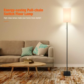 FIGDIFOR Floor Lamp for Living Room, Modern Standing Lamp for Bedroom with Linen Shade, Black Corner Floor Lamp for Office Kids Room, Bulb Included