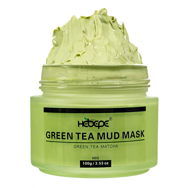 Hebepe Green Tea Matcha Facial Detox Mud Mask with Aloe Vera, Deep Cleaning, Hydrating, Detoxing, Healing, and Relaxing Volcanic Clay Facial Mask