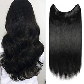 Wire in Hair Extensions Long Straight Hairpiece No Clip Synthetic Hair Wire on String (Dark Brown; 16inches)