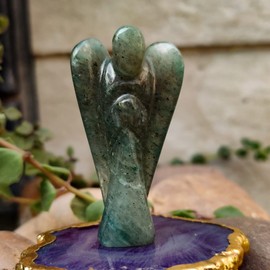 Wonder Care -2pcs Green Aventurine Angel Pocket Guardian Angel Wings Healing Angel Pocket Size Figurines Reiki Healing Guardian Angel Figurines Crystal Angel, Christmas Blessing Gift(1.5-2 inches)