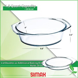 Simax Casserole Dish with Lid, 1.5 Quart Round Glass Casserole Dishes for Oven with Lid and Handles, Baking Dishes for Oven, Covered Bowl for Cooking, Baking, Serving, Microwave, Dishwasher, and Oven Safe Cookware