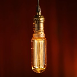 TORCHSTAR LED Tubular Decorative Light Bulb 3.5W, T14 Edison Light Bulbs, E26 Base, Dimmable Virtual Filament Vintage Edison Bulb, Beautiful Tube Decor Bulb, Amber Glass, 2000K Soft Warm, UL Listed