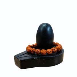 Narmadeshwar Shivling with Yoni Base Jaladhari 4 Inch – Natural Narmada River Shiva Lingam Stone with Black Base, Bana Lingam Shivling Murti for Home Temple, Pooja, Meditation & Spiritual Decor
