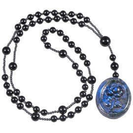 Nupuyai Natural Labradorite Pendant Necklace for Men, Carved Stone Pendant Obsidian Hematite Crystal Stone Beads Necklace 60cm Rose Flower