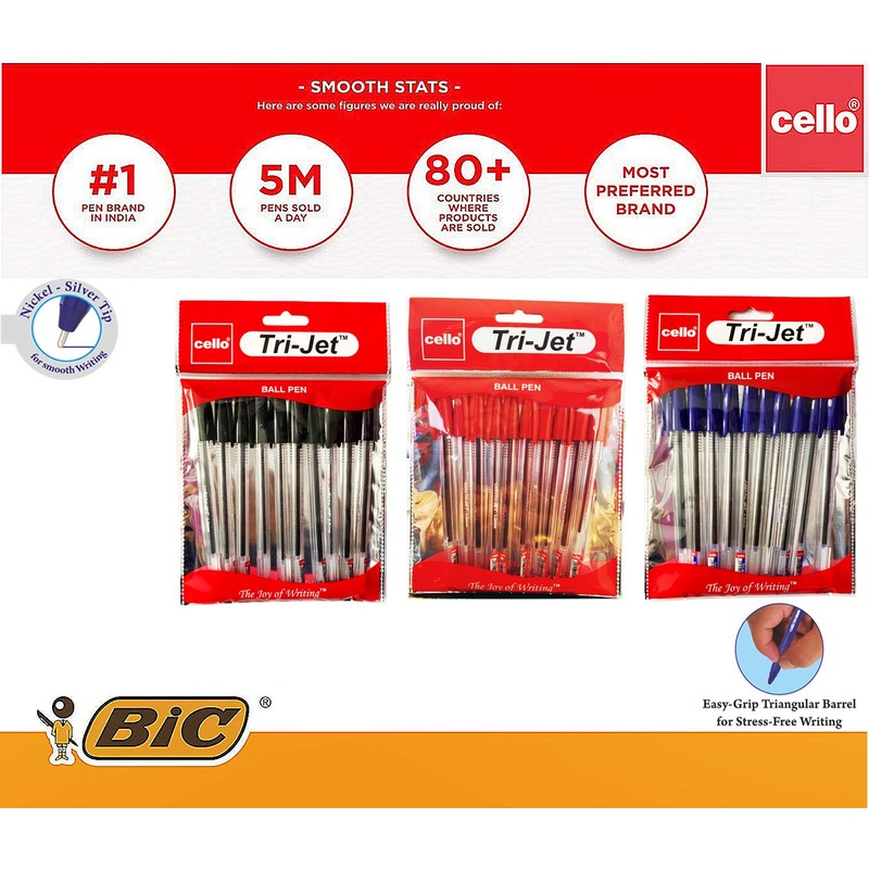 Cello Black Ballpoint Pens Pack of 20 Tri-Jet Ball Pens