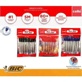 Cello Black Ballpoint Pens Pack of 20 Tri-Jet Ball Pens Medium Point Biro Pens Trianguler 1.0mm Black Ink pens Ideal for Home School Office and Stationary Supply Pack of 20