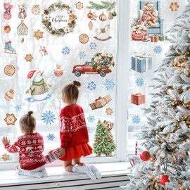KASESSS 9 Sheets Christmas Window Stickers for Glass, 87 Pcs Double Sided Animals Window Clings, Static PVC Window Sticker Removable Reusable Xmas Window Decals for Home Office Party Decor