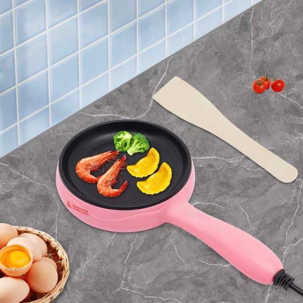 Unbranded Round Electric Skillet Pink Mini Frying Pan Non-Stick 450W