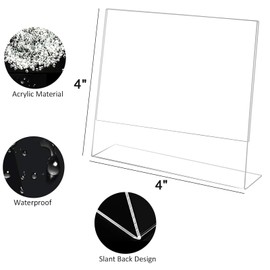 Marcos de fotos acrílicos de 4 x 4 pulgadas, juego de 6 marcos de acrílico transparente sin marco para exhibición de computadora, imagen de pie o soporte para letreros con inserciones para oficina en
