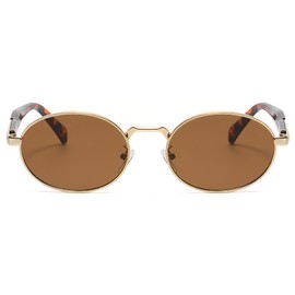 RUNHUIS Vintage Oval Sunglasses Women Men Retro Round Metal Sunglasses Fashion Designed Glasses, gold/brown