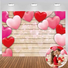 Valentine's Day Photo Backdrop Glitter Lights Rustic Wooden Red Love Heart Photography Banner Wedding Bridal Shower Anniversary Girl Birthday Party Decoration Background (7X5FT (210x150cm))