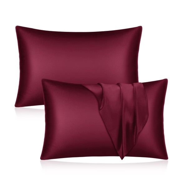 YUHX Silk Satin Pillowcase for Hair and Skin, Burgundry Standard