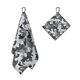 BEITUOLA Grey Black Camo Golf Towel 2 Packs Camo Golf Towels for Golf Bags Men Women Camouflage Microfiber Waffle Golf Towel with Clip Funny Golf Gift Accessories