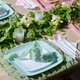 R-kay Mint Green Plastic Plates - 32 Count - 16, 10 Inch Green Plates Disposable And 16, 7 Inch Green Party Plates - Premium Green Disposable Plates - Extra Heavy Duty For Upscale Parties