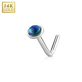 Tapsi´s Coolbodyart® Nose Piercing Curved 14 K White Gold 6 mm Opal Various Colours, synthetic opal