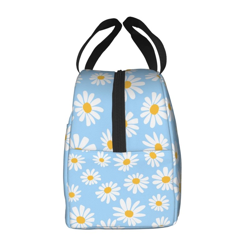Echoserein Pretty Floral Daisy Light Blue Lunch Bag Insulated Lunch