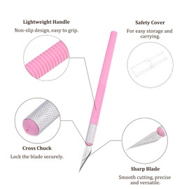 Kozelo 1pcs Exacto Art Knife with 5 Spare Blades Craft Hobby Carving Knife Set Precision Knives Plastic Handle for Leather Wood Modeling Scrapbooking, Pink