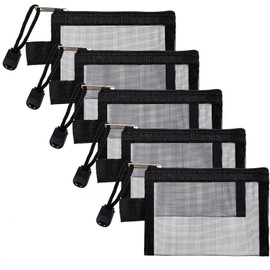 5 Pcs Mini Zipper Mesh Bags Key Holder Coin Purse Small Makeup Bag for Purse Cosmetic Travel Toiletry Bag Clear Travel Kit Small Item Cosmetic Organizer (Black, One Size)