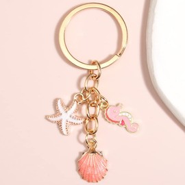 COLORFUL BLING Beach Keychain Sea Shell Starfish Keychain Mermaid Keychain Conch Pearl Beach Themed Gift-1