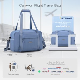 SPAHER Ryanair Cabin Bag 40x20x25 Foldable Travel Duffle Weekend Gym Bags for Women Men Waterproof Overnight Hospital Holdall Bag Handbag Small Carry on Underseat Hand Luggage Blue